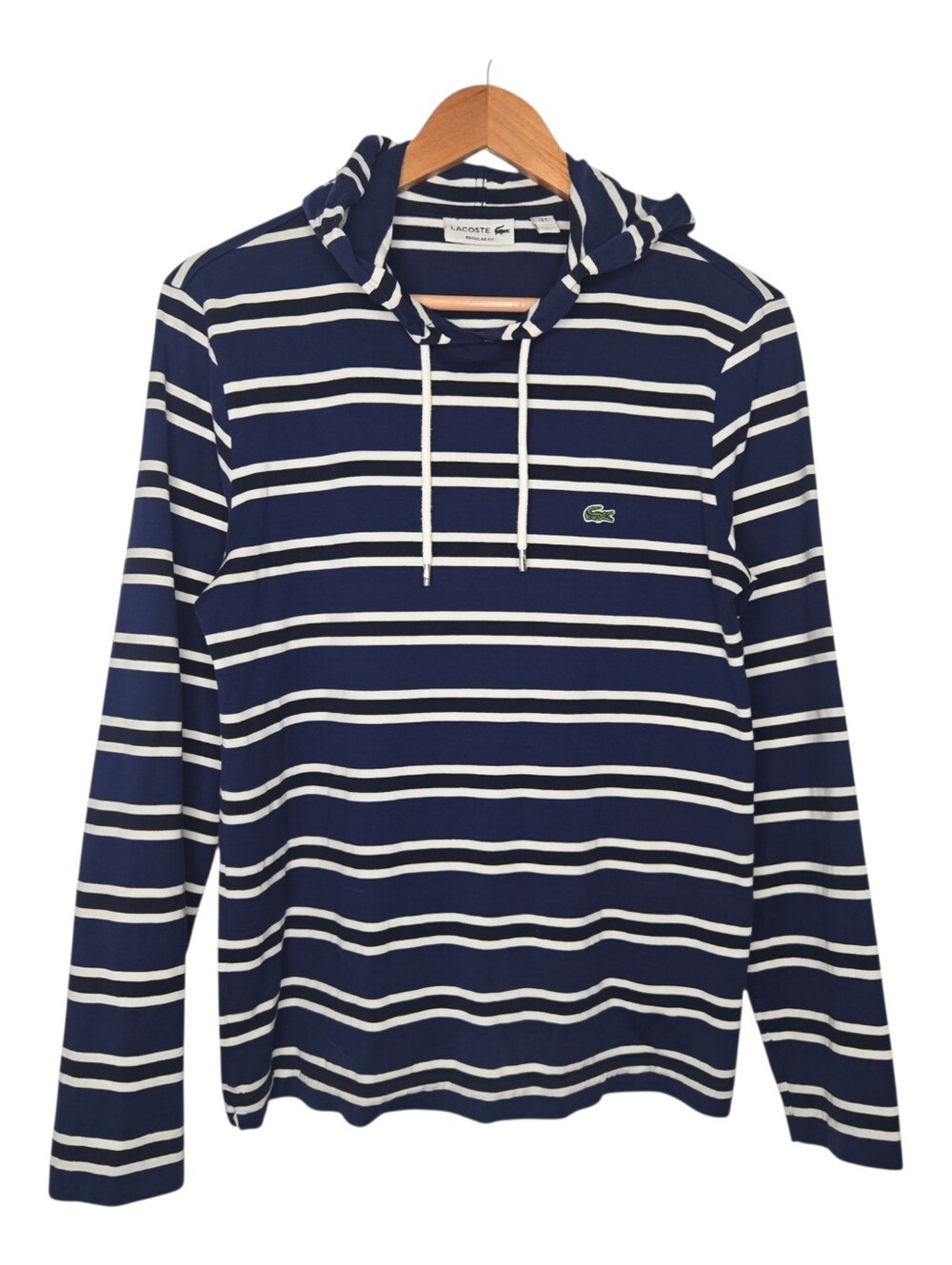 Lacoste Mens Blue Black Striped Regular Fit Long Sleeve Hoodie Size Small
